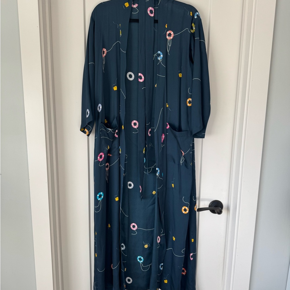 Navy Duster/Robe Dress with Multicolor Nautical Accents